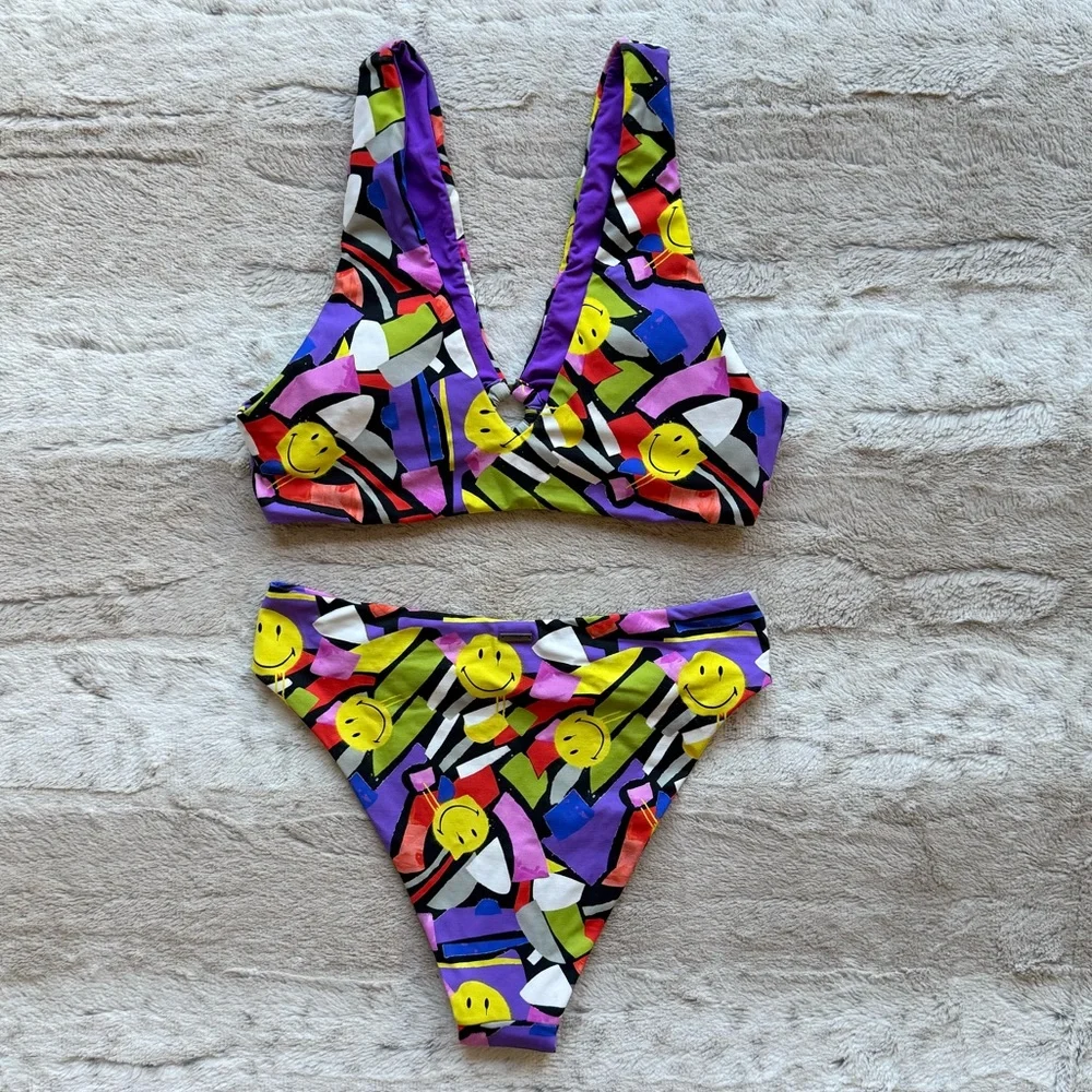 Maaji Smiledelic Talia Ring Front Bralette Bikini Top and Bottom Size M - Picture 3 of 7